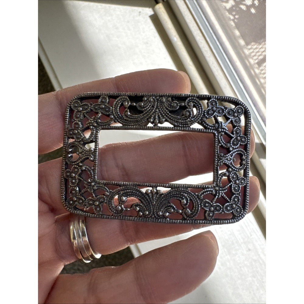 VINTAGE‎ MUSI SIGNED EDWARDIAN VICTORIAN BRASS TONE ORNATE SHOE CLIP BUCKLE
